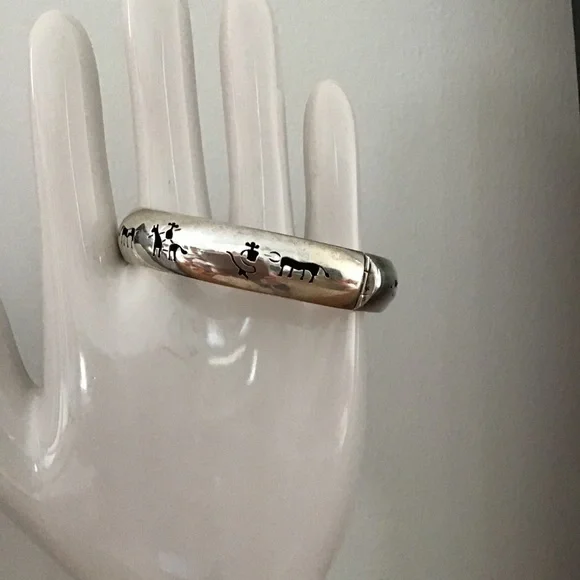 Vintage Sterling Silver 925 Bangle with Symbols - Picture 1 of 8